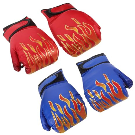 Hemobllo 2 Pairs Boxing Gloves Set – ’s Flame Red and Blue Sparring Gloves for Training, Kickboxing, Karate, Mma – Beginner Punching Mitts for Boys and Sports Practice