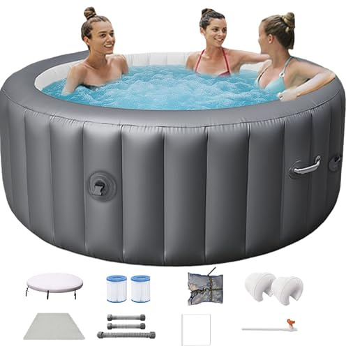 Bañera de hidromasaje inflable con calentador, temperatura máxima de 40 °C, 130 chorros de aire, apto para 2-3 personas, ideal para patio y jardín al aire libre