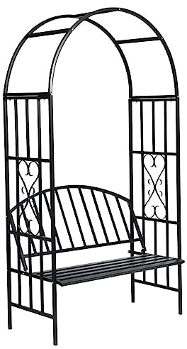 Arche de roses avec banc en métal inoxydable, banc de jardin stable pour terrasse avec grande capacité de charge, arche métallique résistante aux intempéries pour la décoration, poids maximum de 130