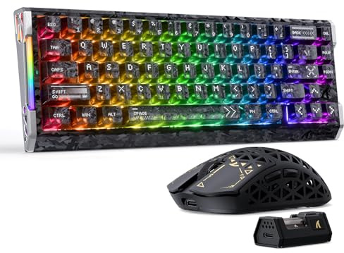ATTACK SHARK R68HE 8KHz Teclado Gaming Magnético & Combo Ratón R5Ultra | Teclado Cableado Carbon Fiber Aluminio Rapid Trigger RGB + Ratón Inalámbrico 39g, 42K DPI PAW3950MAX-Negro Carbón