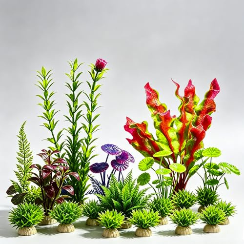 HSLXBY Aquarium Décoration Plantes, 16 Pièces Déco Aquarium en Couleur | Decoration aquarium, Plantes Artificielles Vertes Pour Aquariums, Cachettes Réalistes Aux Couleurs Naturelles Pour Poissons