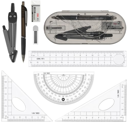 HOTUT Zirkel Set Geometrieset, 8-Teilig Mathematik Geometrie Sets mit Aufbewahrungsbox, Zirkel, Geodreieck, Winkelmesser, Lineal, Radiergummi, Bleistift und Ersatzminen, für Klassenbedarf und Schule