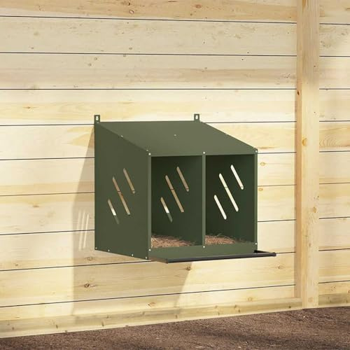 Ziaphsol kycklingnestlåda av metall med 2 fack, olivgrön, 54 x 64 x 59,5 cm, galvaniserad plåt, avtagbar botten, för inomhus- och utomhusbruk, väggmontering eller golvställning