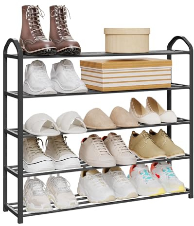 WOLTU Schuhregal Metall 5 Schicht, Platzsparend mit Tragegriff, Rostbeständig, Schuhständer für Flur,Kleiderschrank,Eingangsbereich,Schlafzimmer, 79x75x18,5cm, Schwarz