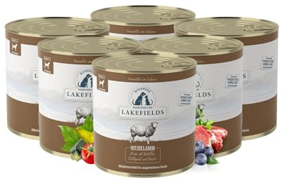 Lakefields Premium Hundefutter Nass | Lamm 60% | 6 x 800g | Getreidefreies Nassfutter für Hunde | Natürliche Zutaten in Lebensmittelqualität | Kartoffeln, Blattspinat und Kräutern | Schonend gegart