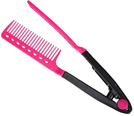Hair Straightening Comb Frisyr Antistatisk V-form Kam Clip Clamp Barber Styling Tools (Röd)