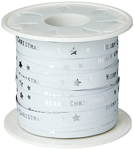Präsent – Ringelband „Merry Christmas“, weiß, 10 mm width, 100 m length