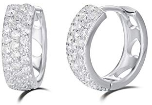 Carleen Damen Creolen Ohrringe Runde Knorpel Klein aus 925 Sterling Silber mit Rundschliff Cubic Zirkonia Schmuck - Durchmesser: 15 mm