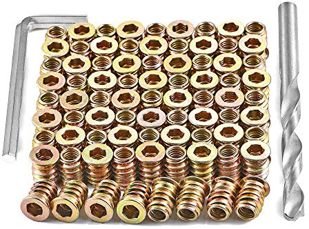 PGMJ 80 Pcs Wood Plugs for Screw Holes - 1/4 - 20 Metal Threaded Studs Assortment Hex Socket Drive Nut Inserts, Bolt Fastener Connector for Wood Threading Kit (1/4-20x15mm)