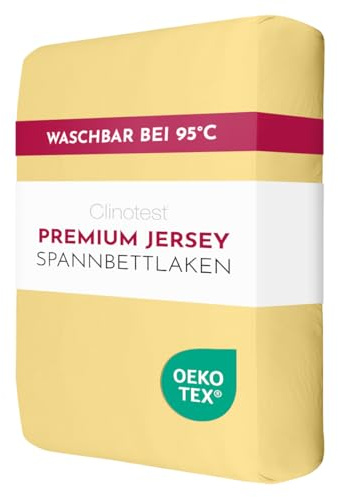 Clinotest Jersey Spannbettlaken 70x140 cm – 50% Baumwolle, 50% Polyester, Oeko-TEX Zertifiziert, Bettlaken für Kinderbetten & Matratzen mit Einer Dicke von bis zu 10 cm – Sonne