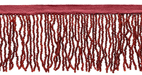 6cm (2 1/2) Beautiful Handcrafted Beaded Fringe Trim with Sead Bead Design | Fringe Trim (B40684-GL), Dark Wine Red Solid #E10 (Dark Burgundy Red), Sold by The Yard (0.9m/3 ft/36)