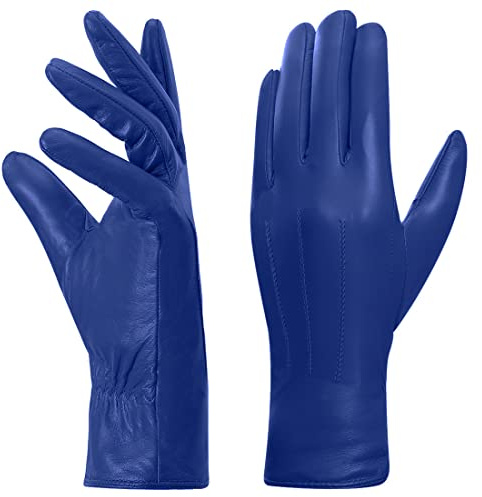 Harssidanzar Lederhandschuhe für Damen, Winter, warmes Fleece-Futter, Touchscreen-Vintage-Stil, GL018UK5, blau, 38