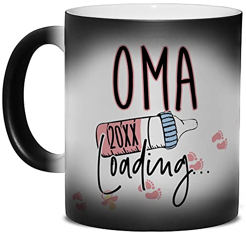 Zaubertasse Babynews - Du wirst Oma 20xx Loading - Magic Mug, Farbwechsel Tasse - Geschenkidee für werdende Omas, Schwangerschaft verkünden, Baby, Schwanger I Personalisiert - 300 ml