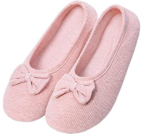 iNszkoos Ballerines Femme Semelle Chaussons Femme Pantoufle Femme, Confortable Chausson été Hiver Pantoufles fermées, en coton - Pour la maison, le salon, le bureau (35-36 EU, Rose, small)