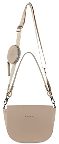 bugatti Almata Schultertasche für Damen, Umhängetasche aus hochwertigem Kunstleder, sand