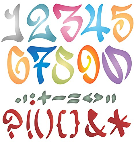 Craft Kreatively Graffiti-Schablone, 6,3 cm, 21,5 x 21,5 cm (M) - Straße Graffiti Zahlen Satzzeichen Straße Vandle Stil Alphabet Buchstaben Skript Schablonen zum Malen Vorlage