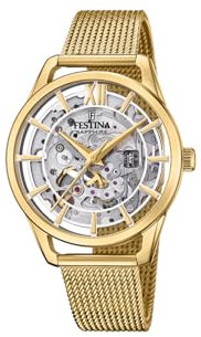 Festina Montre Automatique Femme Acier Inoxydable 316L Doré - Montre Femme - Verre Saphir Haute résistance F20629/1