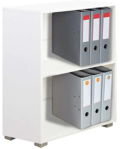 BAKAJI Libreria Scaffale Vela 2 Ripiani Archiviazione documenti e faldoni Mobile Casa Ufficio Libri Biblioteca Armadio con Mensole Interno Scaffalatura da terra Struttura in Legno (Bianco)