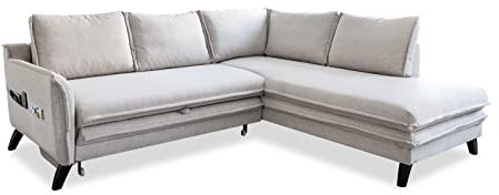 MIUFORM Charming Charlie L | 6 Sitzer Ecksofa | L-Form rechts | 234 x 200 x 90cm Couch | Klappsofa mit Schlaffunktion | Schlafsofa klappbar (Beige)