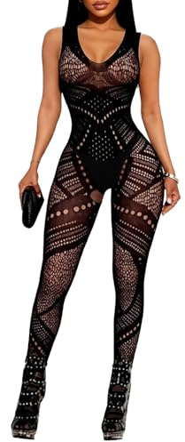 Buitifo Womens Fishnet Bodystocking Plus Size Bodysuit Sexy Tights Soft Nightwear Lingerie (Black NXX,M)
