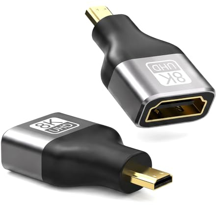 VMOJO Micro-HDMI-auf-HDMI-2.1-Adapter Typ D auf A, 8K@60Hz | 2er-Pack: 8K@60Hz/4K@144Hz HDMI 2.1, ARC, Dolby True HD 7.1, für Kamera, Laptop, PS5, Xbox