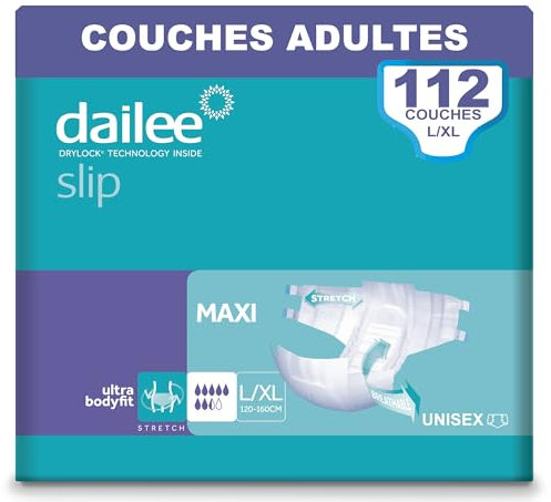 Dailee Slip L/XL - 112x Pañales Adultos Maxima Absorción - 4 paquetes de 28, Absorbencia 7,5 gotas - Braga Pañal para Anciano, Hombre y Mujer