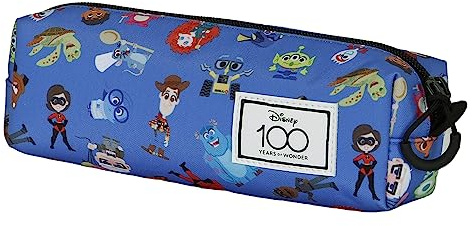 Disney 100 Family-Estuche Portatodo Cuadrado Fan 2.0, Azul, 21 x 8 cm