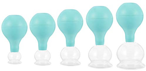 Juego de calentadores de tazas 5 piezas Juego de ventosas de vidrio Cabeza de goma Masaje de vidrio Ventosas de vacío Ventosas de cuerpo chino para cuerpo Cara Pierna Brazos (verde) Ventosa de vacío