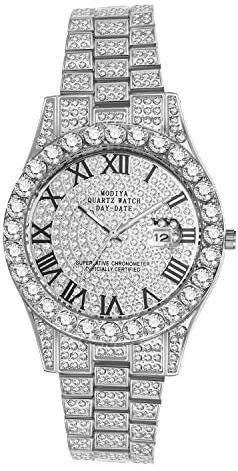 JewelryWe Armbanduhr Herren Damen mit Strass Römische Zahlen Zifferblatt Metallarmband, Quarz Analog Uhr Muttertag Gold Silber