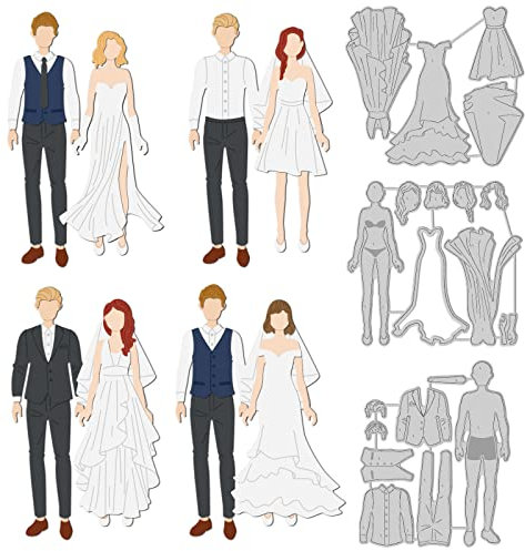 GLOBLELAND Wedding Dress Up Taglio Muore Coppia Sposata Taglio Muore Elegante Sposa e Sposo Metallo Goffratura Stencil per Creazione di Carte Decorative Scrapbooking Fai Da Te Carta Artigianale