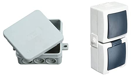 Kopp Abzweigkasten Aufputz-Feuchtraum IP 54 85x85x40 mm & Steckdosenkombination Aufputz Feuchtraum IP 44 grau/anthrazit