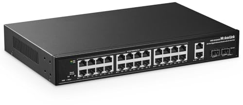 MokerLink 28 Port Gigabit PoE Switch, 24 Gigabit PoE+ Ports, 2 Gigabit Uplink, 2 Gigabit SFP, 300W IEEE802.3af/at, Metal Rackmount Unmanaged Plug and Play Ethernet Switch