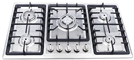 Cuisinière à gaz, encastrable, 4/5 brûleurs, allumage par batterie, en acier inoxydable, pour gaz naturel (cinq cuisinières à gaz)