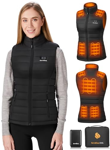 Sevdiea Gilet Chauffant Femme avec Batterie Incluse de 16000mAh 7.4V, Gilet Chauffant Electrique, Pour Les Sports De Plein Air (Noir, M)