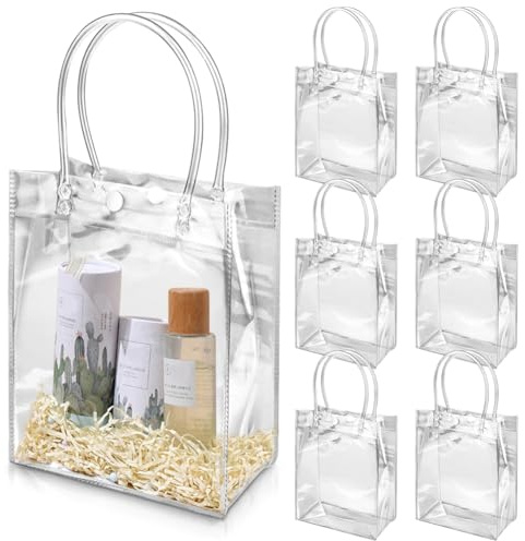 DASIAUTOEM 25 Stück Klare Geschenktüten mit Griffen, Wiederverwendbare Transparente Geschenktüten Tragetaschen Verpackungsbeutel für Einkaufen Hochzeit Geburtstag Babyparty Silvesterparty