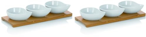 kela 12260 Schalen-Set mit Bambusbrett, 4tlg., Tropfen, Porzellan, 26 x 10 x 4,5, Philipa, Weiß (Packung mit 2)
