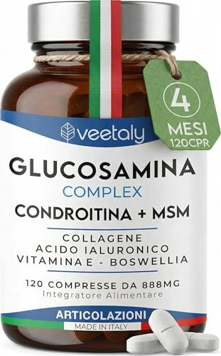 Glucosamina Condroitina MSM Collagene Acido Ialuronico Boswellia Vitamina E | Integratore Articolazioni, Cartilagine, Ginocchio - Fornitura per 4 Mesi, 120 Compresse da 888mg