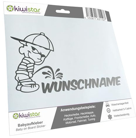 Kiwistar - Autoaufkleber - Piss on Wunschname - mit Basecap - 30 cm - silber - Pissmännchen - Aufkleber Auto, Laptop, Fahrrad, LKW, Motorrad mehrfarbig JDM Decal Racing