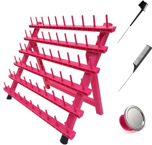 lightmay Braiding Hair Rack with 60 Pegs Standing Versatile Extension Hair Holder with 60 Spools - Ergonomic Braid Stand for Stylists - Time-Saving (rose red)