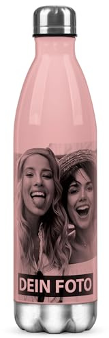 PR Print Royal Edelstahl-Trinkflasche personalisiert mit Foto - Thermosflasche, Wasserflasche BPA-frei, Reise, Camping, Sport, Schule | Personalisiertes Geschenk, Rosa, 500 ml
