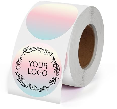 YIKIADA Rot Farbverlauf Punkte Thermo Etiketten Vinyl 50 mm Selbstklebend Rolle Adressaufkleber Wasserdicht Drucker Aufkleber für Logo Barcode QR Code Name 500 Stück