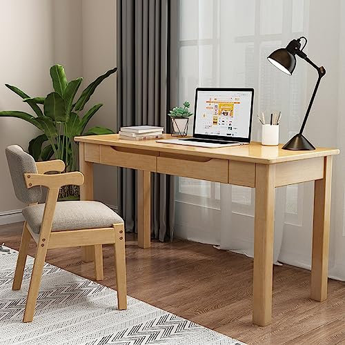 Atwnjkp Schreibtisch, Massivholz-Computertisch mit 2 Schubladen, 21,6 Zoll breit, moderner Arbeitsplatz für Zuhause, Büro, Arbeitszimmer (47 Zoll, Natur)