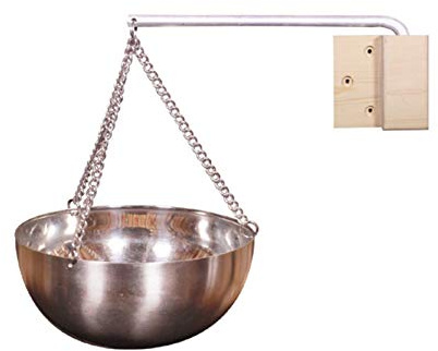 Ciotola per aromi per sauna, da parete, per olio e sauna, in acciaio inox, con piastra in legno e catena, accessorio da appendere per sauna
