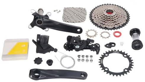 EVTSCAN 9-Gang-Freilauf, 11 bis 46 Zähne, Schwungrad mit Variabler Geschwindigkeit, Kurbel vorne, Schaltwerk, Kettenschwanzhaken-Set für Fahrrad (32T Chainring)
