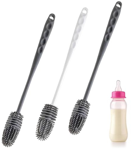 3 Pcs Bottle Brushes for Baby Bottles, Silicone Bottle Cleaning Brush, Long Handle Water Bottle Straw Cleaning Brush Set for Cleaning Bottles Glass Cup Thermoses Various Containers