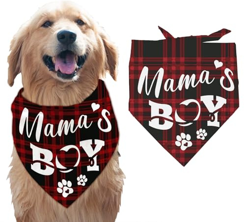 arricraft 1 Stück Haustier Hundehalstuch Rot Schwarz Gestreiftes Dreiecks Halstuch Für Haustiere Aus Baumwolle Mit Aufschrift „Mama's Boy“ Pfotenaufdruck Waschbar Lätzchen Bedrucktes Zubehör