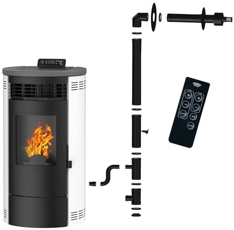 Poêle à granulés étanche Flavia 9,5 kW Blanc Sannover + Kit d'installation Complet