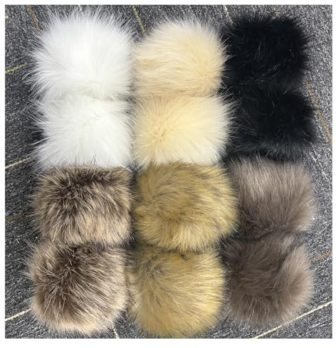 12 Stück Kunstfell Bommel Flauschige Fellbommel Mützenbommel Schlaufe | Das praktische Set bietet mehrere Bommel für individuelle Gestaltung, Handarbeit und abwechslungsreiche DIY Projekte.