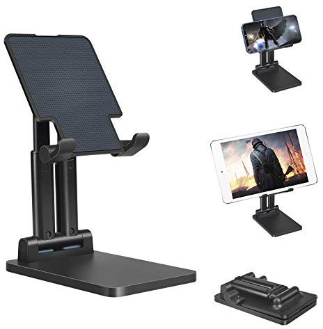 Urlixin Cell Phone Stand/Tablet Stand Foldable Extendable & Adjustable Holder for Desk, Super Sturdy Dual-Pole Support Monitor Stand Ideal to hold 4.7 to 12.9 inch Tablets/Smartphones (Black)
