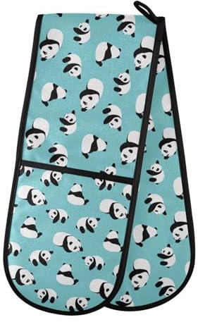 Maniques de cuisine doubles avec motif panda bleu petit animal, gants de cuisine résistants à la chaleur matelassés pour barbecue, pâtisserie, cuisine